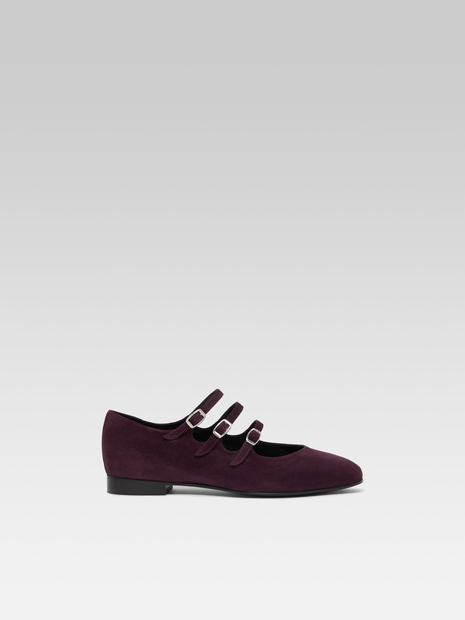 Ariana s - Ballerines babies cuir velours upcyclé prune - Image numéro 1