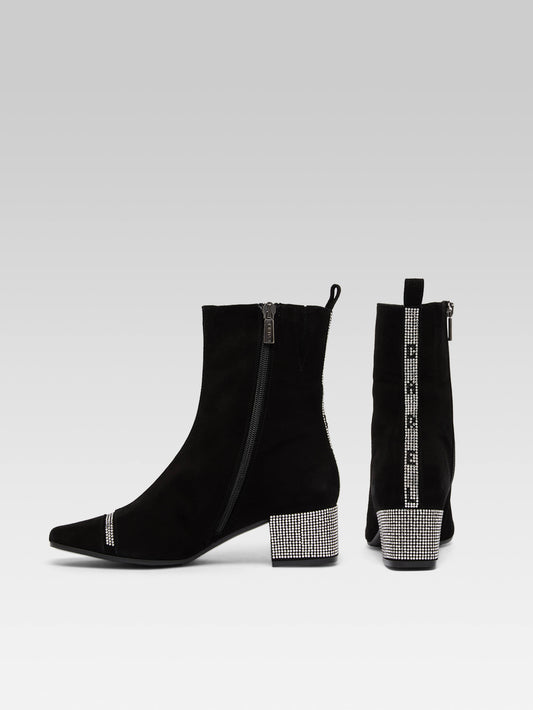 Audrey - Black suede ankle boots embellished with crystals by Swarovski® - Image number 4