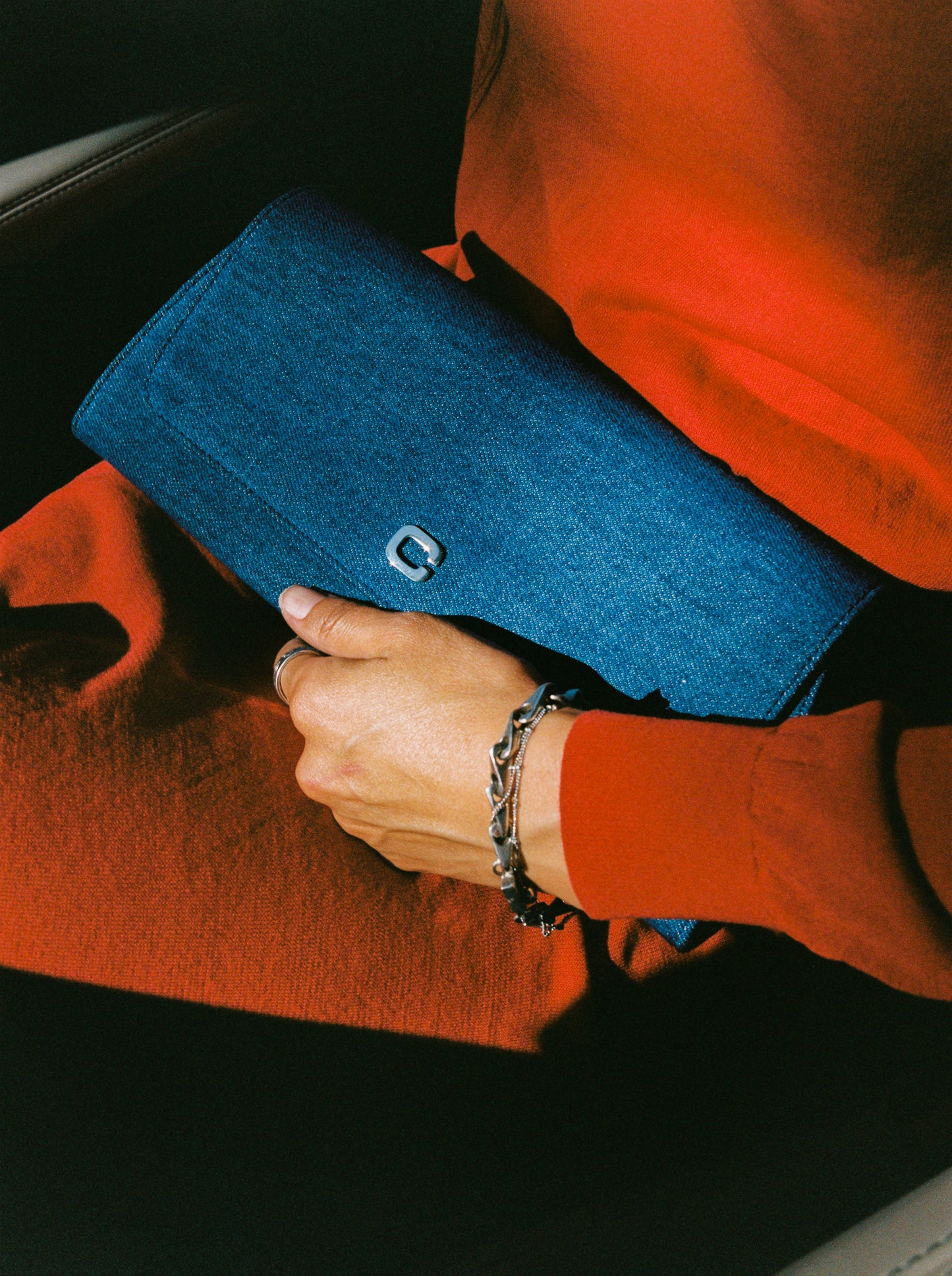 Madeleine - Blue denim fabric shoulder bag