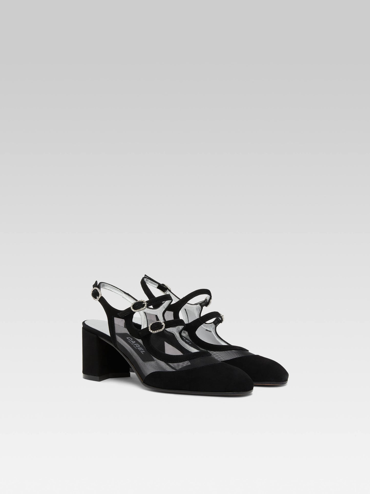 Bananight - Black suede leather and mesh slingback Mary Janes