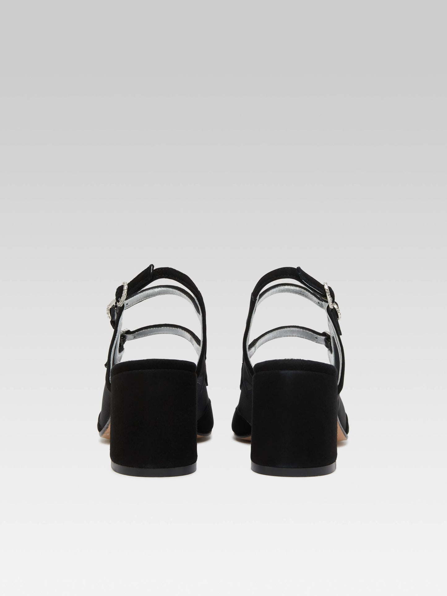 Bananight - Black suede leather and mesh slingback Mary Janes