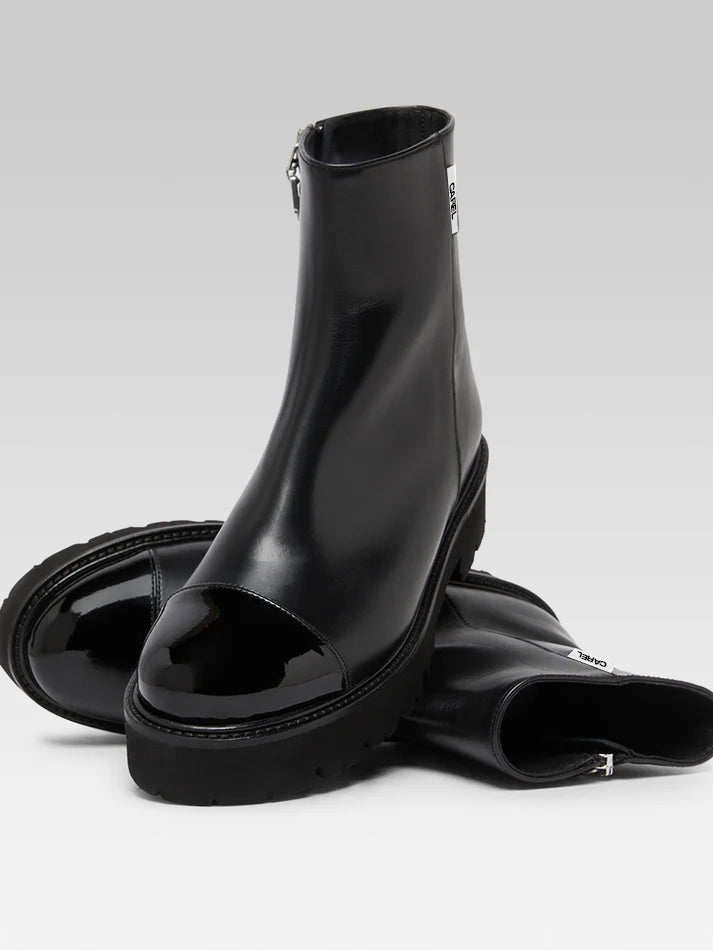 Chouchou - Black leather and patent leather ankle boots
