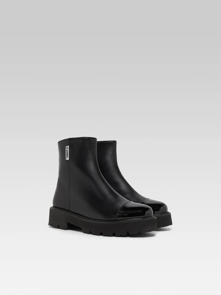 Chouchou - Black leather and patent leather ankle boots