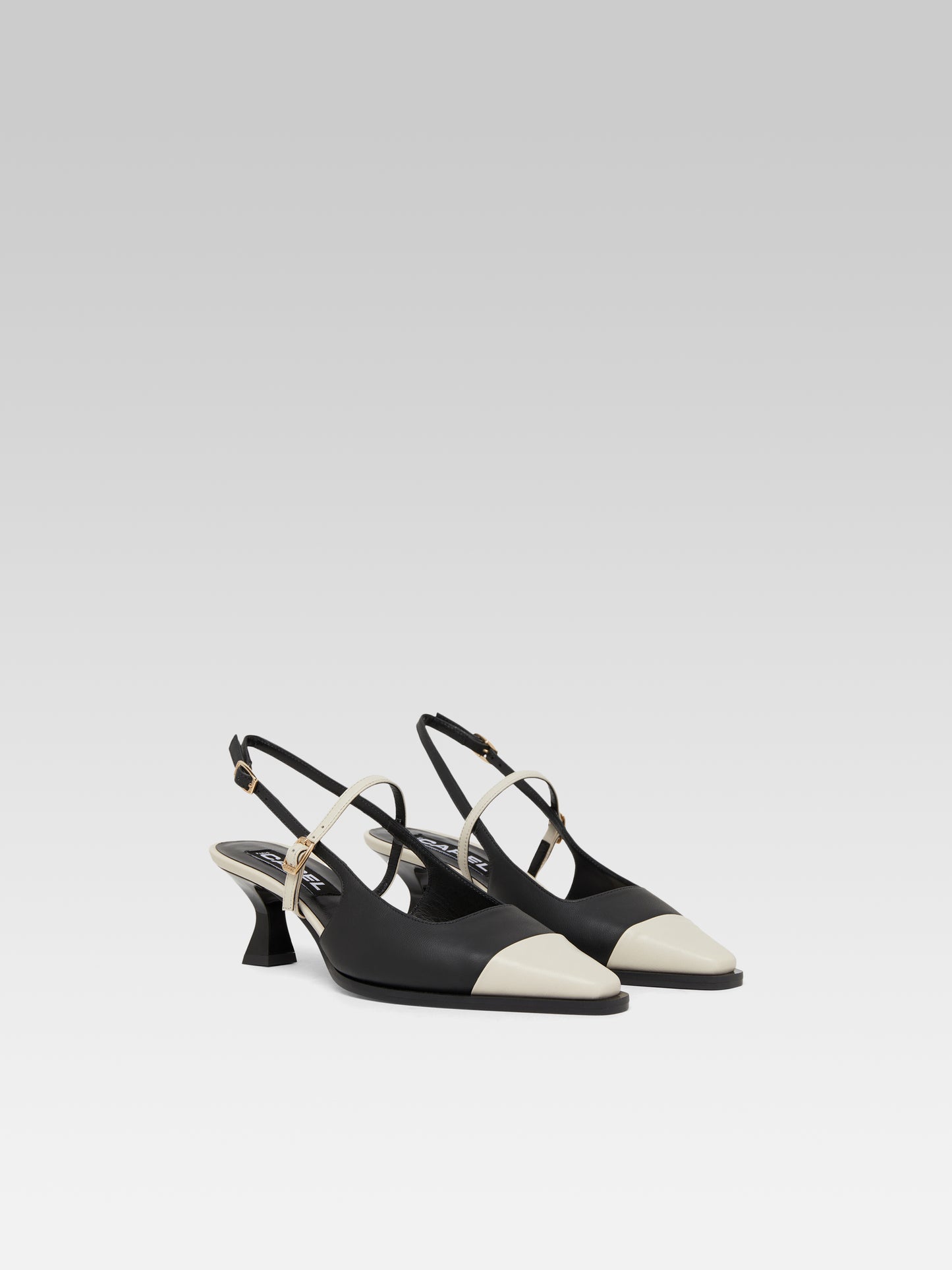Cecile - Black and beige leather slingback pumps