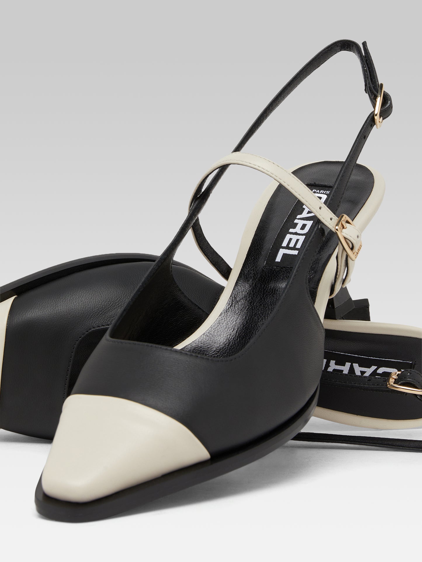 Cecile - Black and beige leather slingback pumps