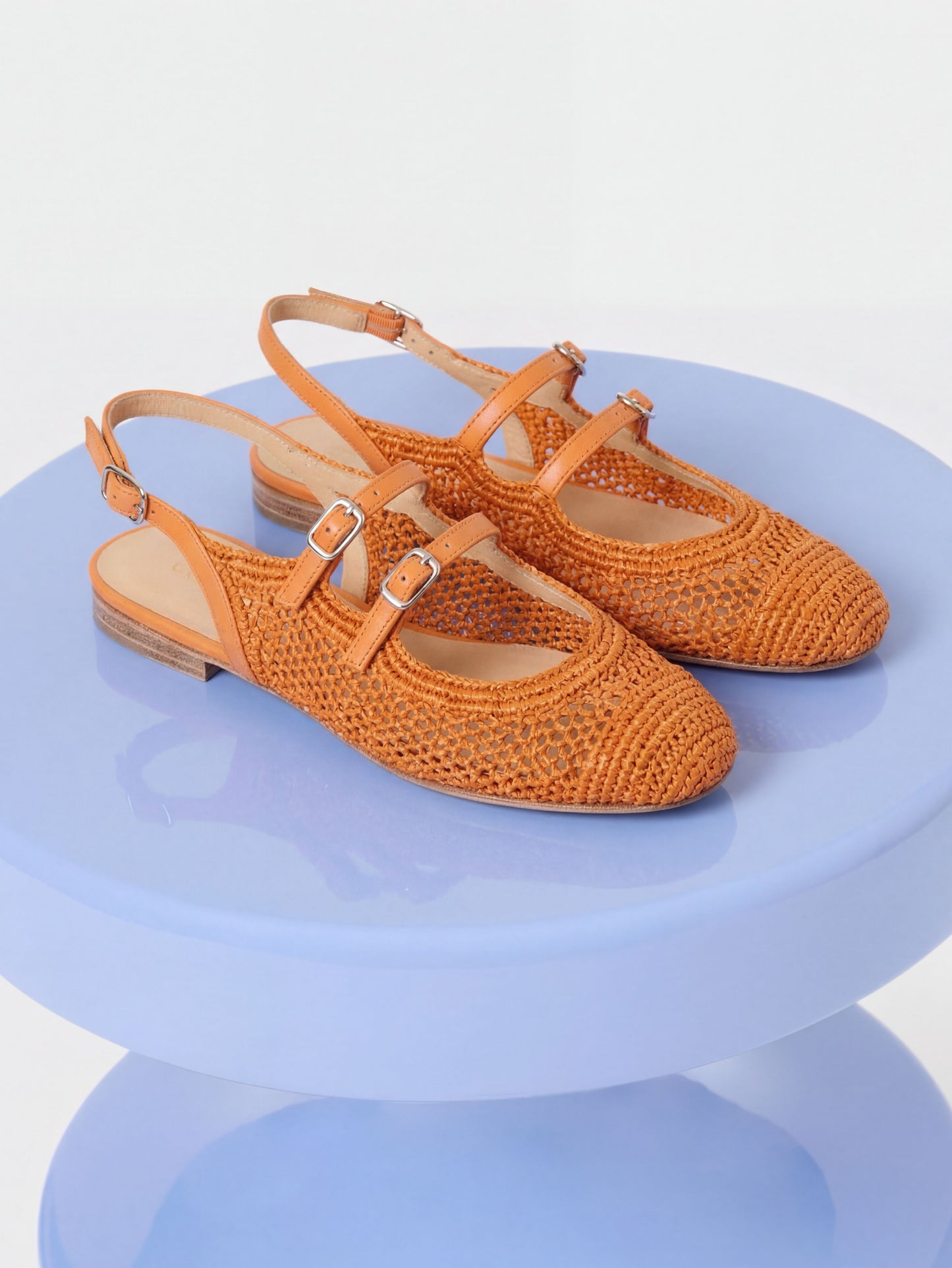 Balma - Orange raffia slingback Mary Janes