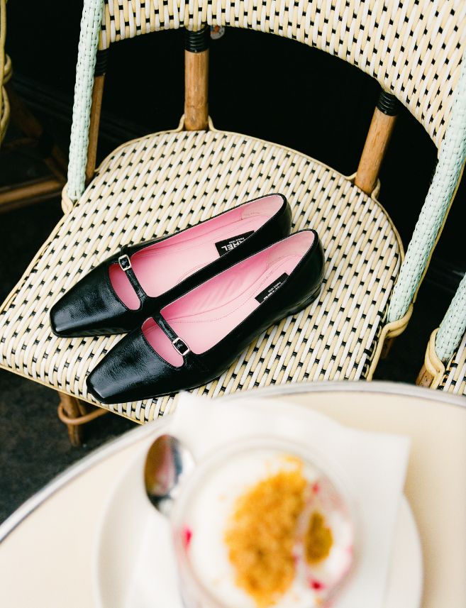 Emilie - Black naplack leather strappy ballet flats