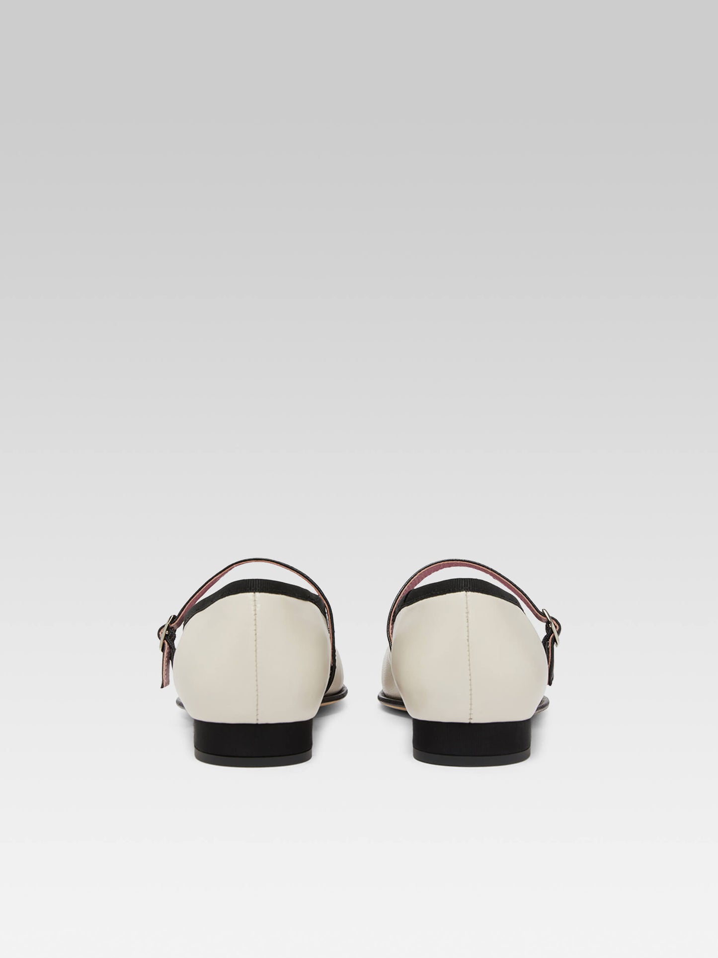 Gisele - Beige leather and black grosgrain Mary Janes ballet flats