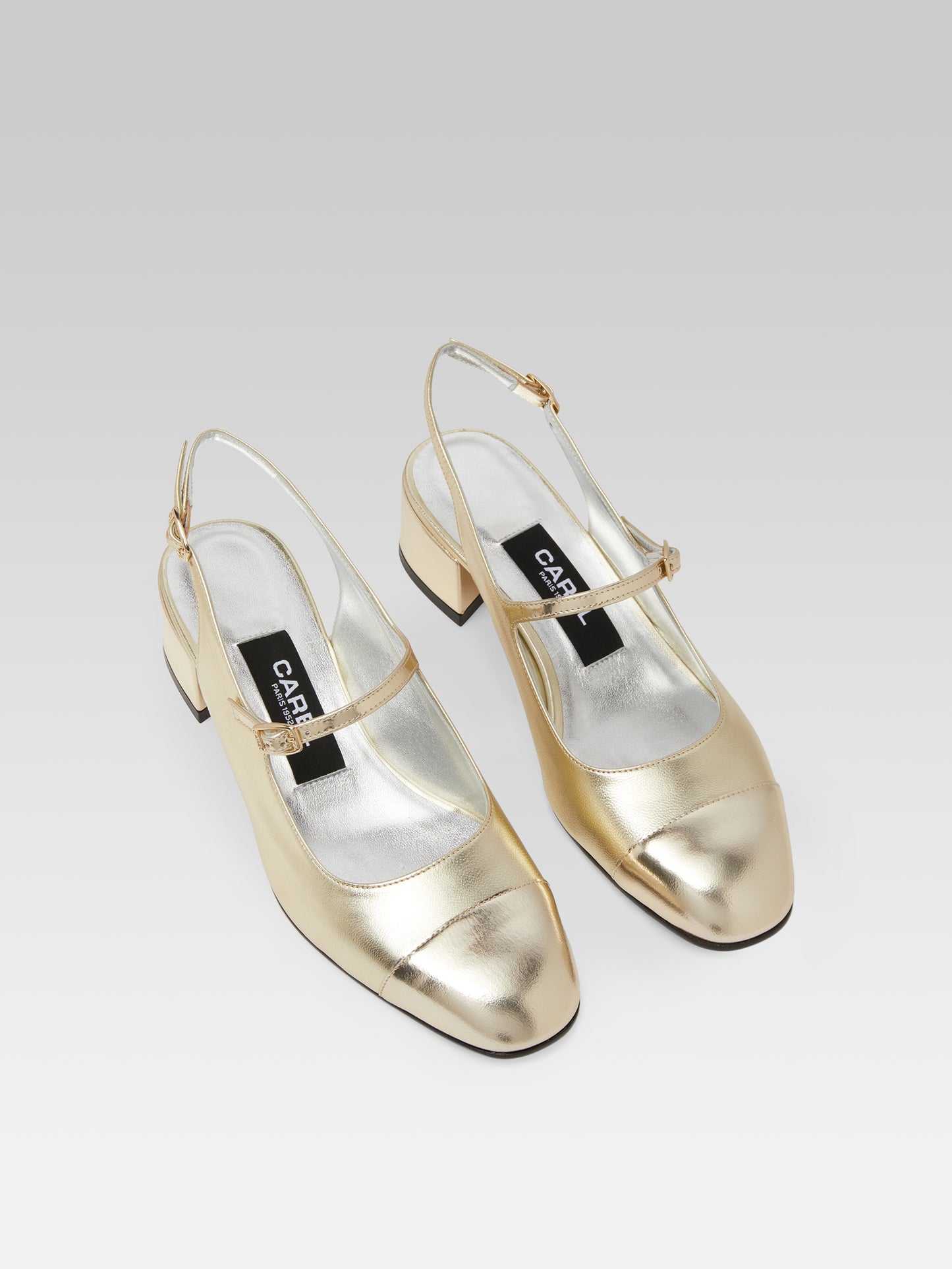 Ischia - Platinum laminated leather slingback Mary Janes