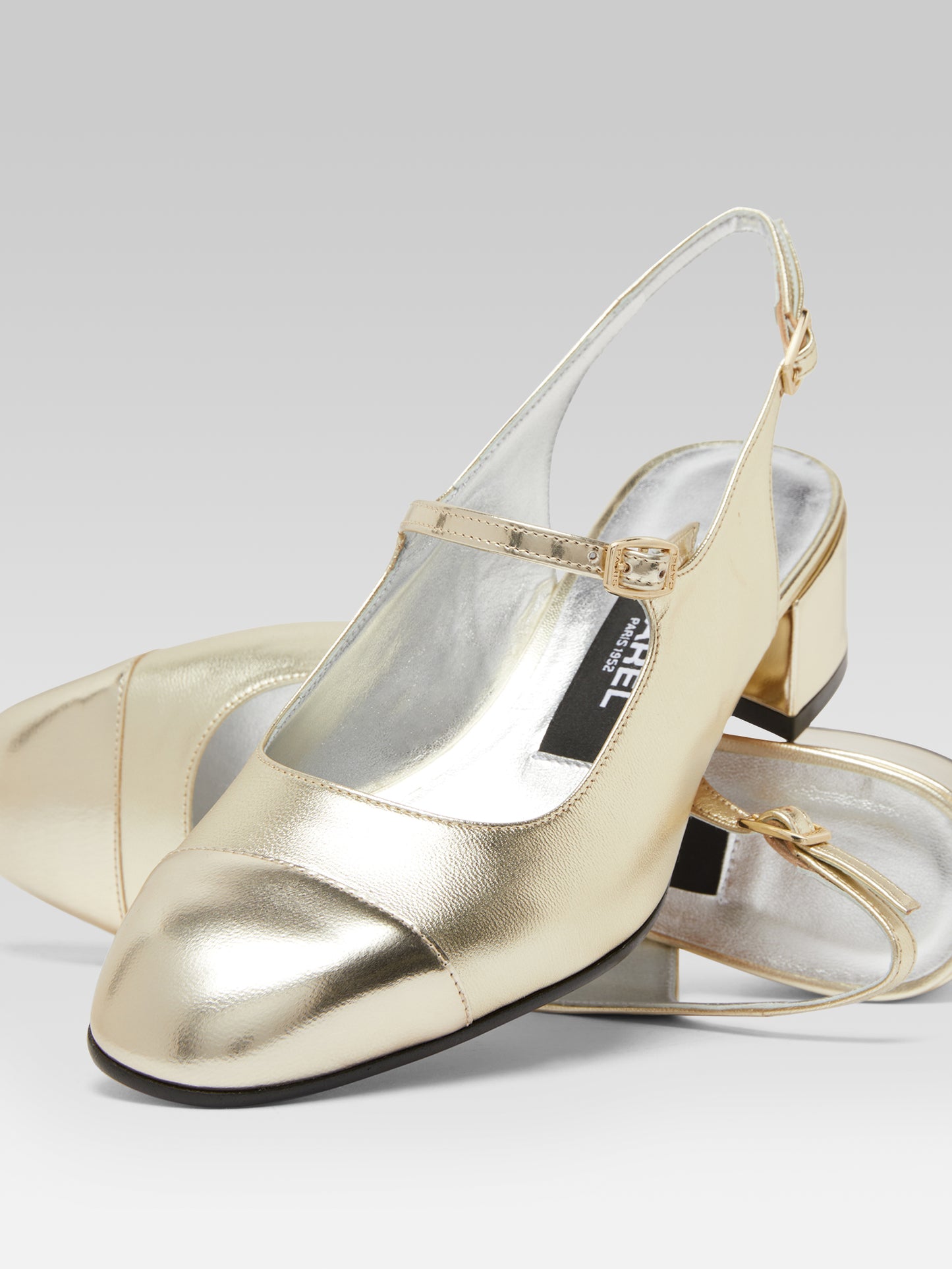 Ischia - Platinum laminated leather slingback Mary Janes