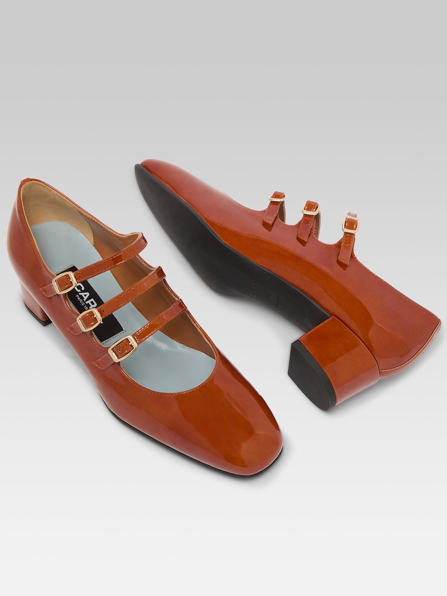 Kina - Escarpins babies cuir verni caramel