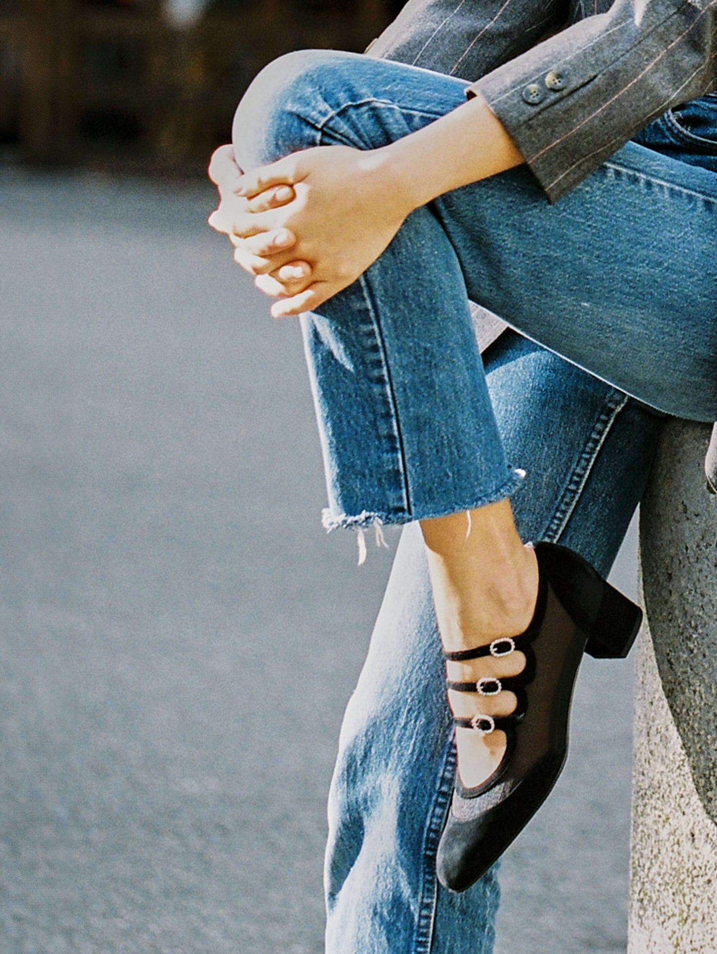 Kinight - Black suede leather and strass buckles Mary janes pumps