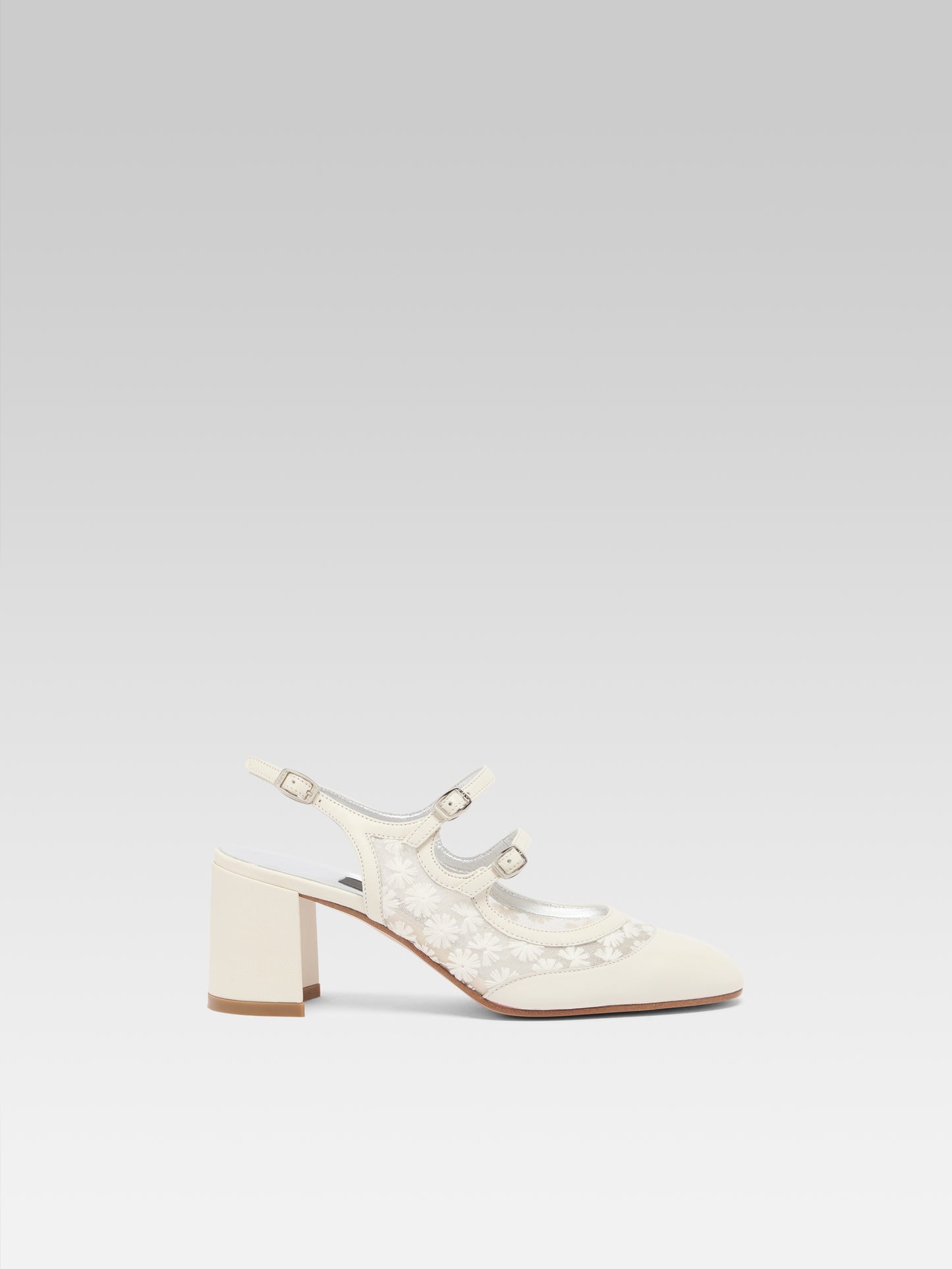 Banana - Babies slingback cuir ivoire et dentelle à fleurs upcyclée