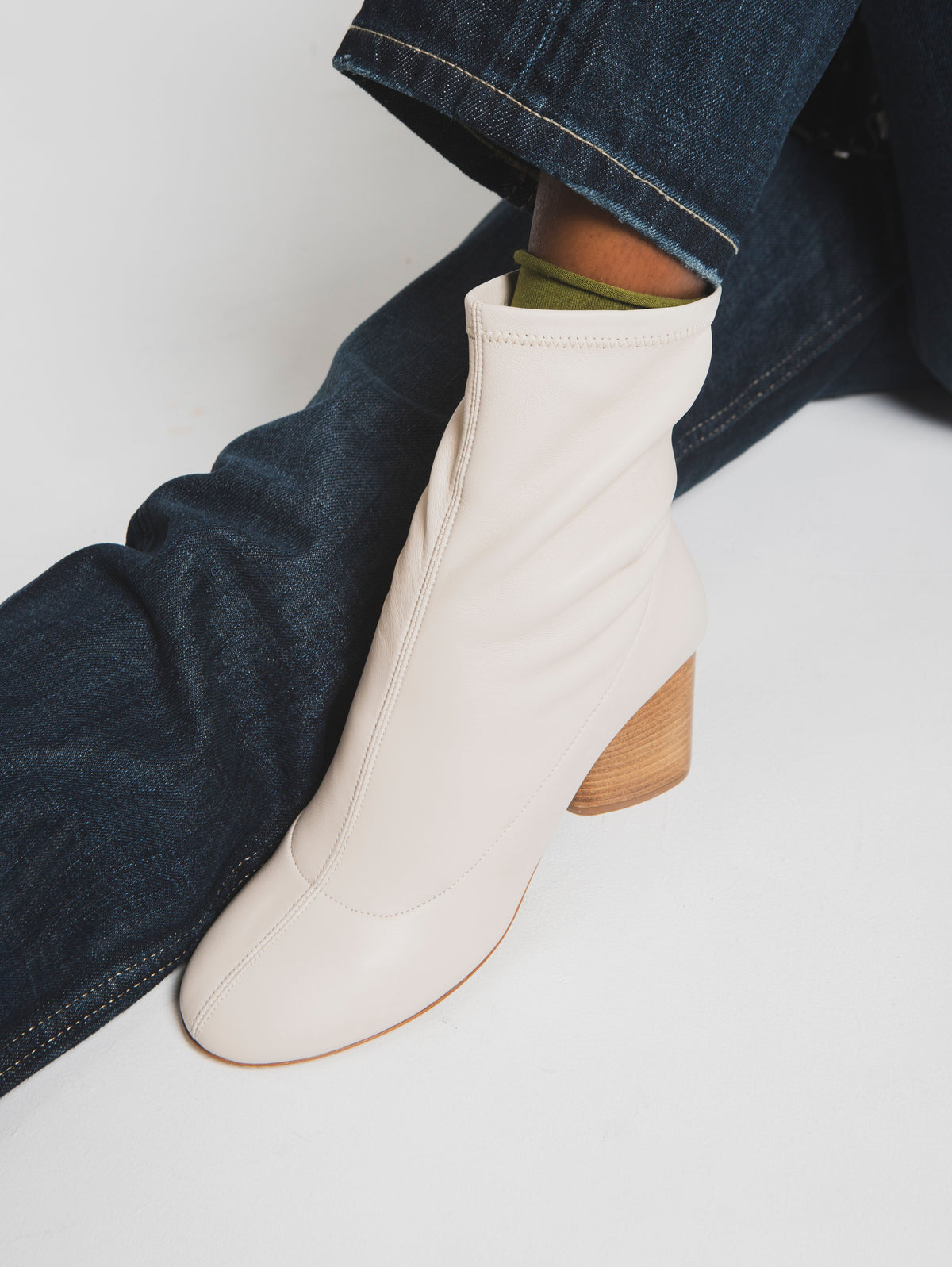 Lucia - Bottines cuir stretch ivoire