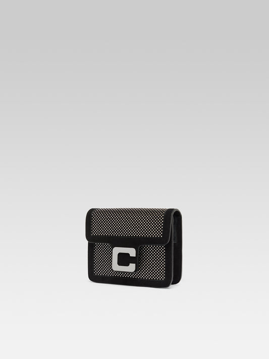 Mini Sorbonne - Black suede leather bag embellished with crystals by Swarovski® - Image number 2