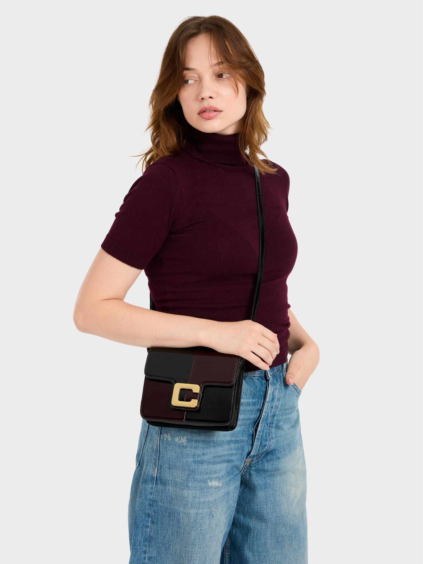 Mini Sorbonne - Sac cuir verni damier marron et noir