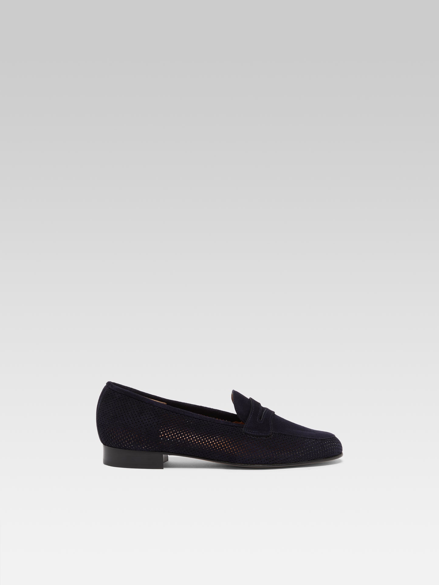 2100 - Navy blue perforated suede leather loafers