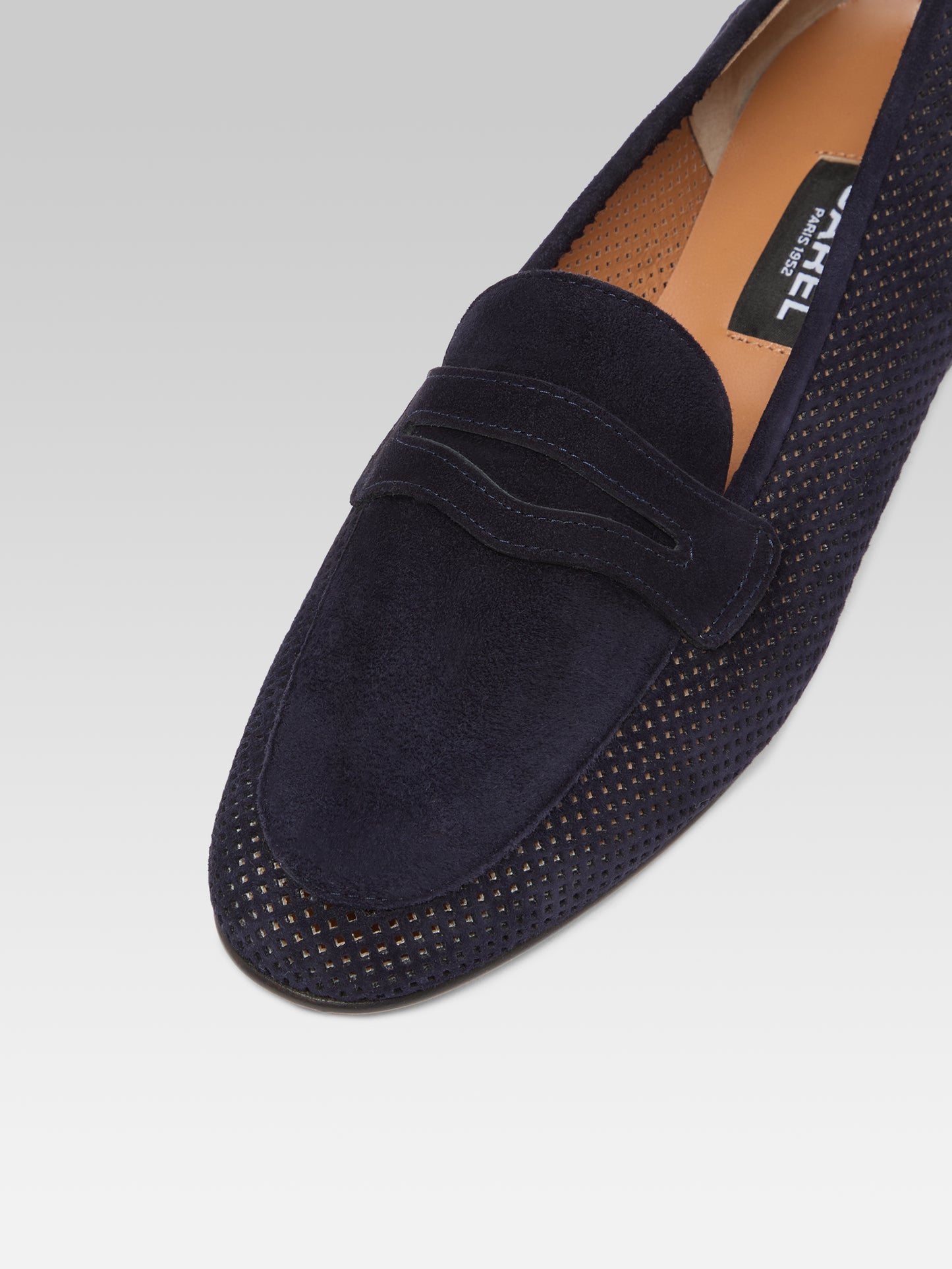 2100 - Navy blue perforated suede leather loafers
