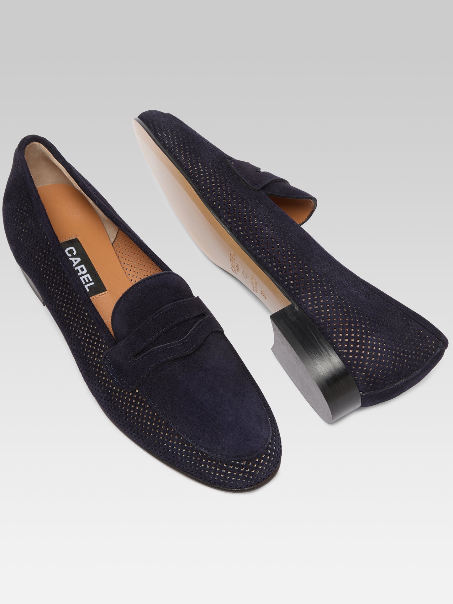 2100 - Navy blue perforated suede leather loafers