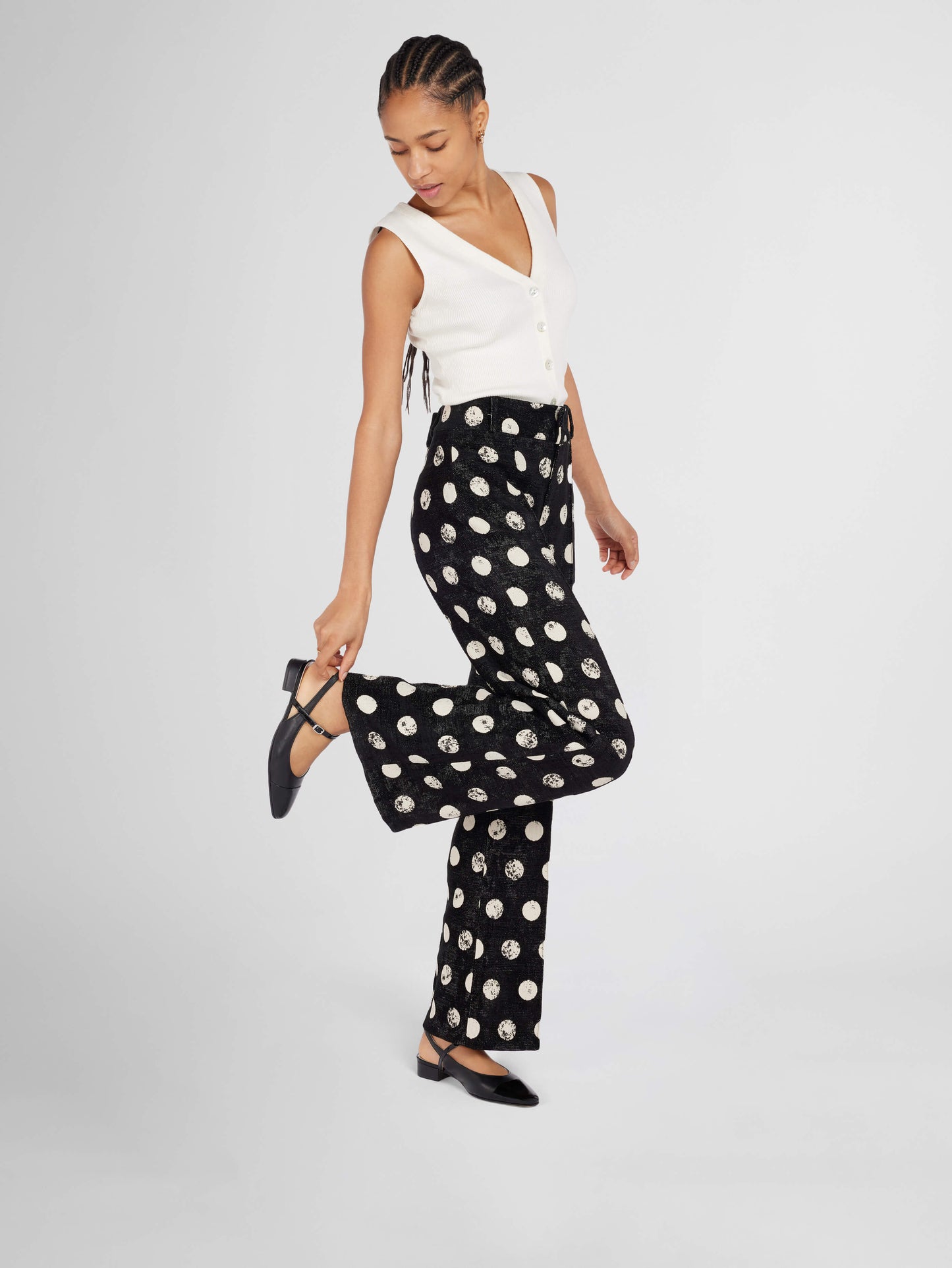 Oceano - Black leather and black patent leather slingback