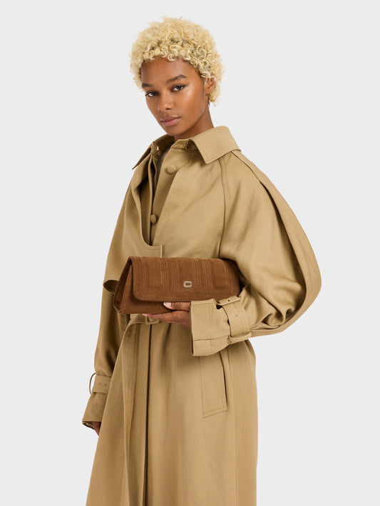 Madeleine - Cognac suede leather shoulder bag with stitching - Image number 3