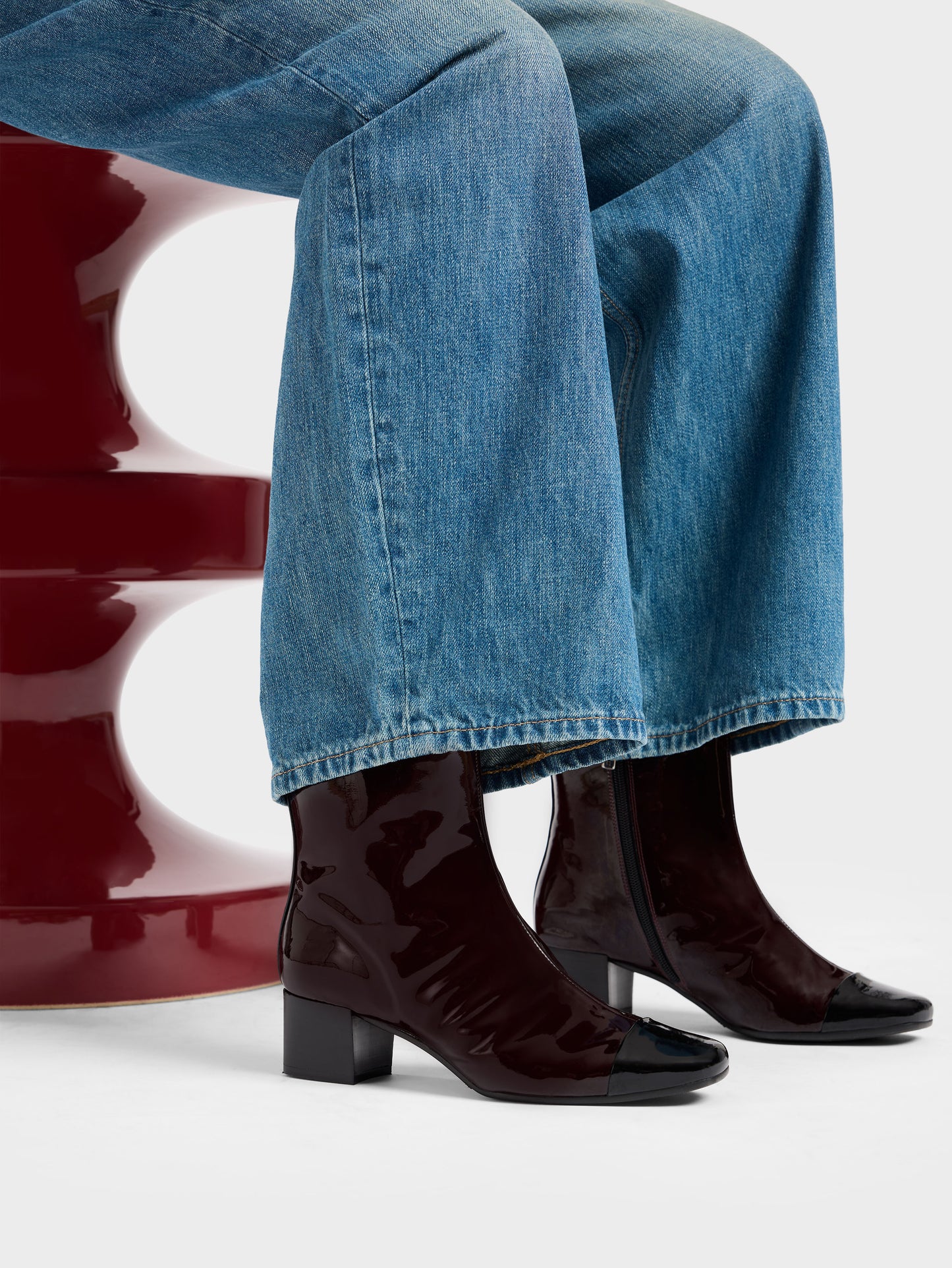 Estime - Brown and black patent leather ankle boots