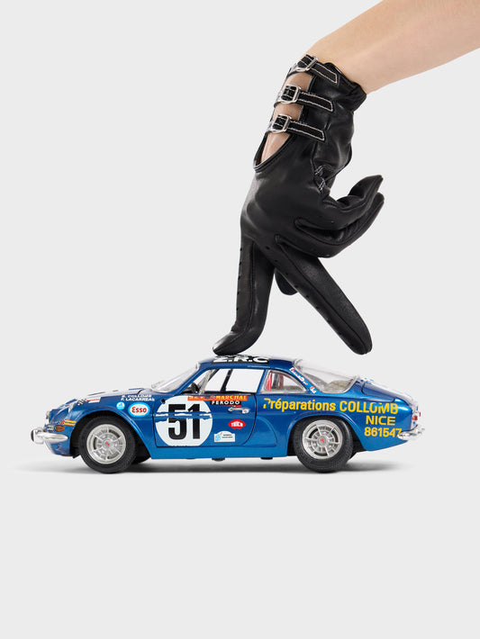 Rose - Gants à brides cuir noir et surpiqûres blanches - Image numéro 3