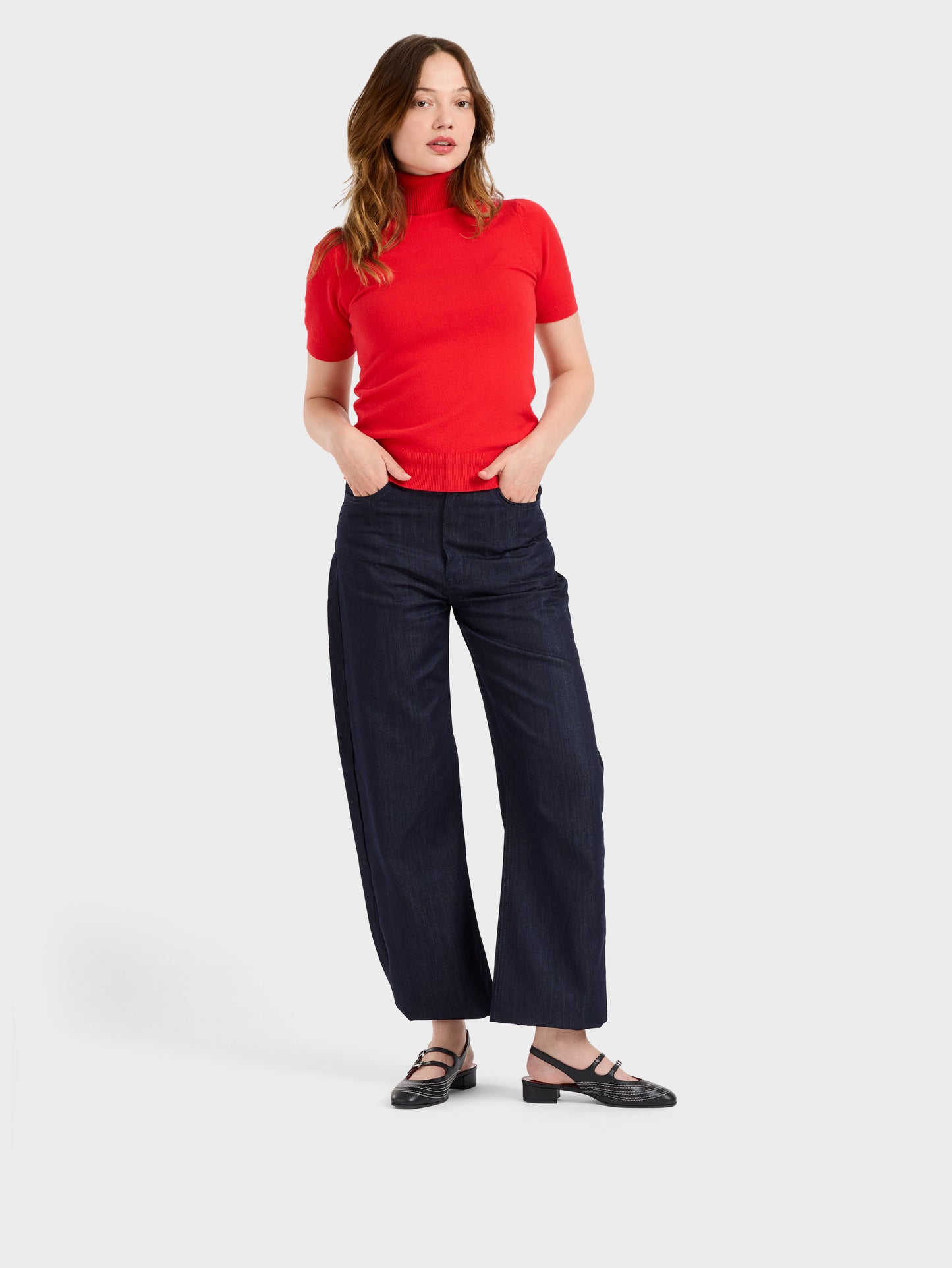 Peche Moto - Black leather slingback Mary Janes with stitching