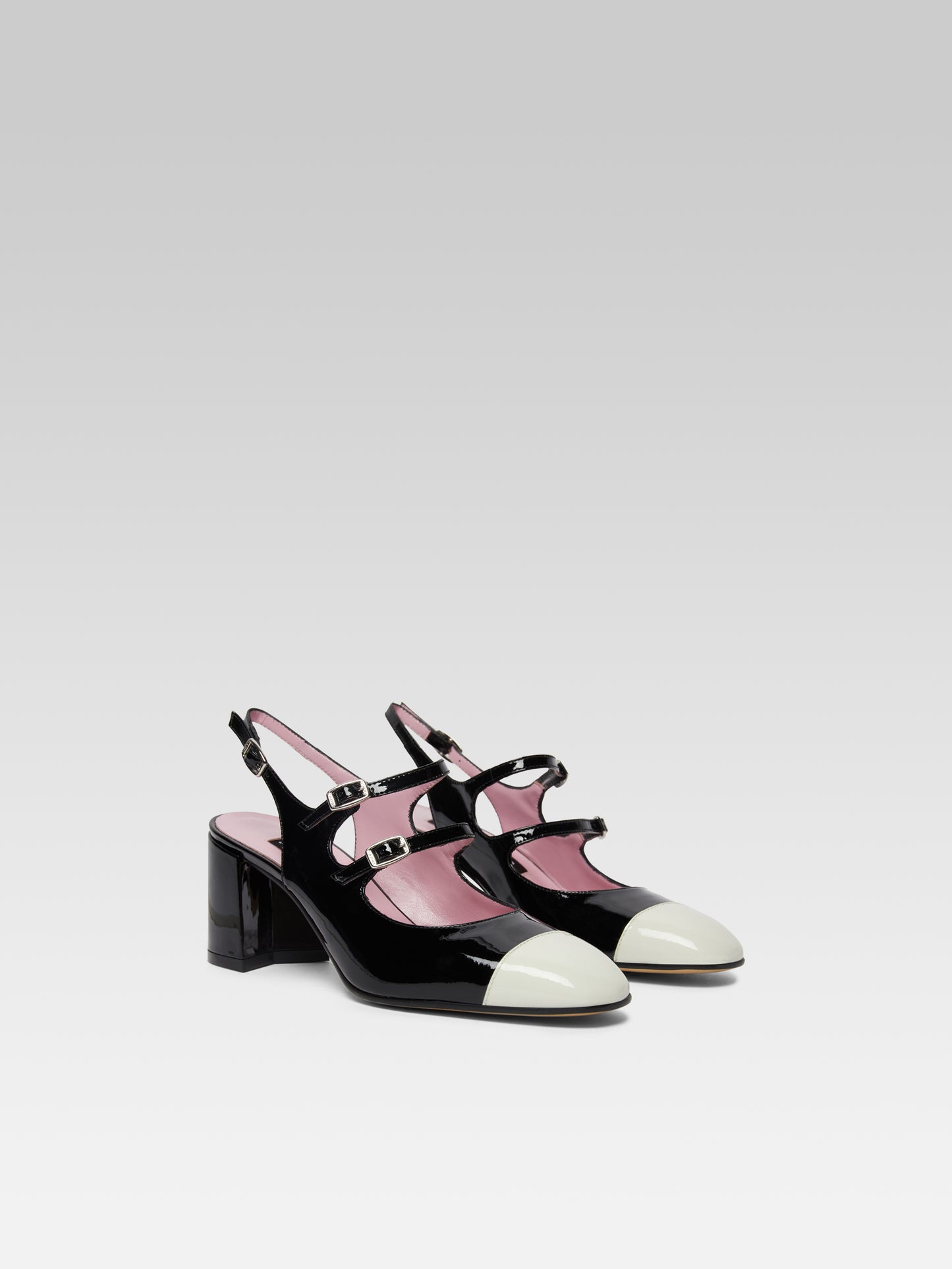 Papaya - Black and ivory patent leather slingback Mary Janes