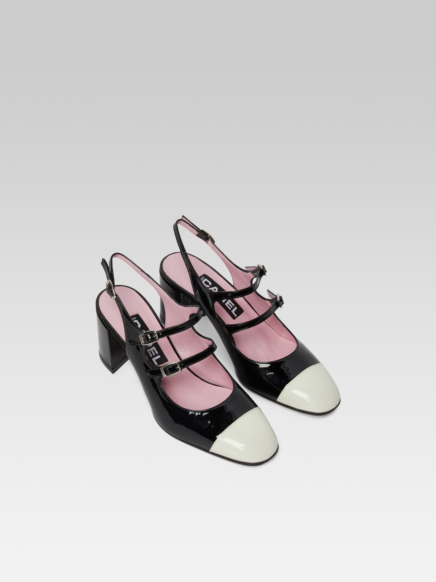 Papaya - Black and ivory patent leather slingback Mary Janes