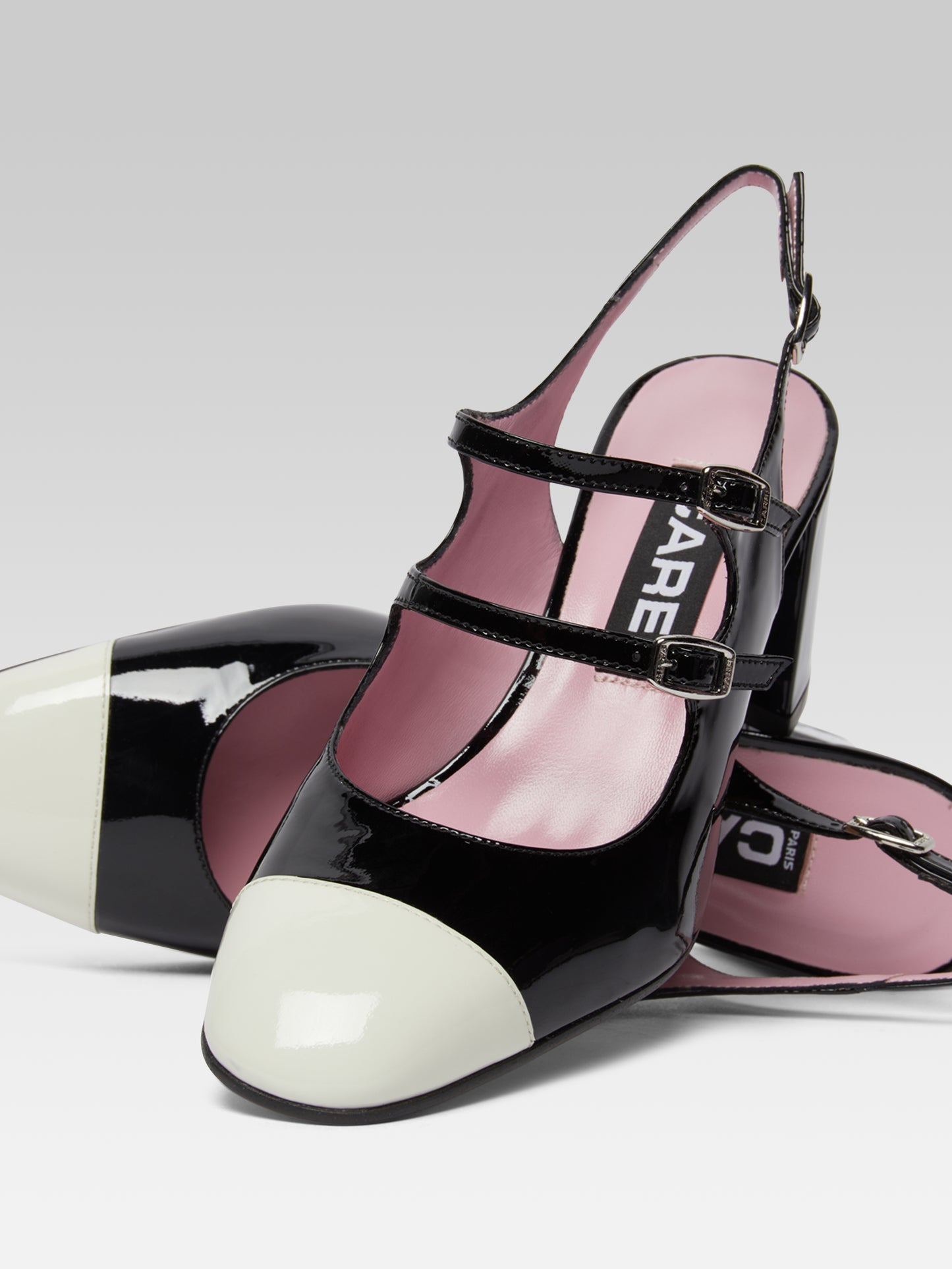 Papaya - Black and ivory patent leather slingback Mary Janes