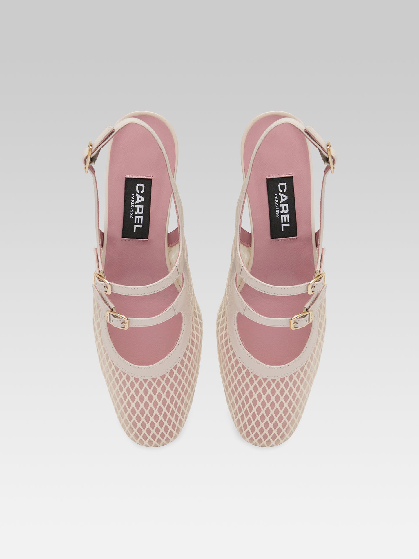 Peche - Ivory mesh and leather slingback Mary Janes