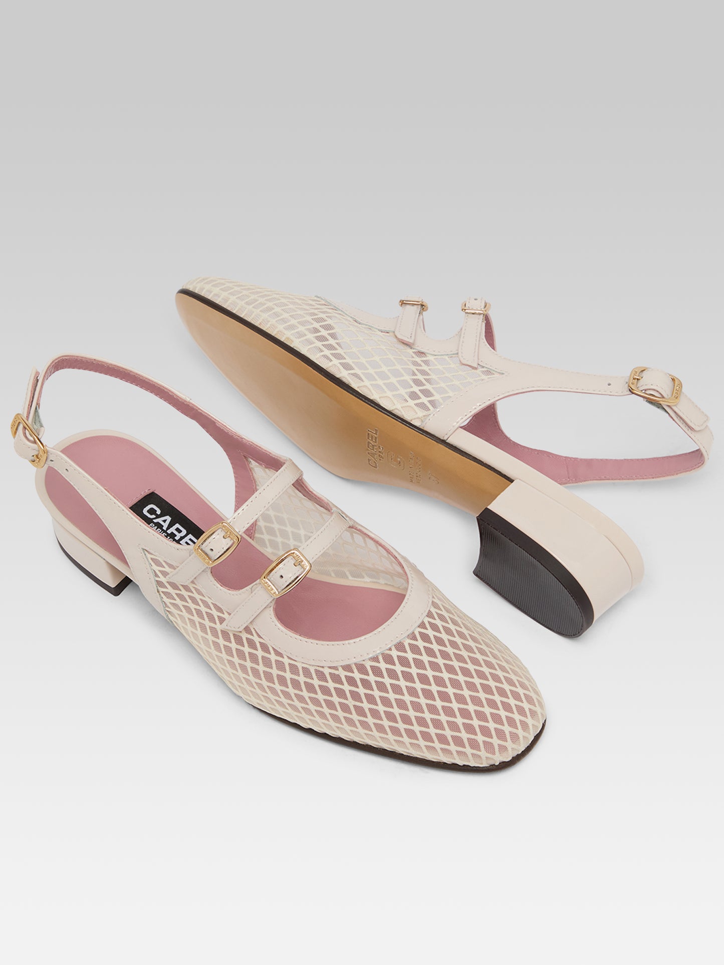 Peche - Ivory mesh and leather slingback Mary Janes