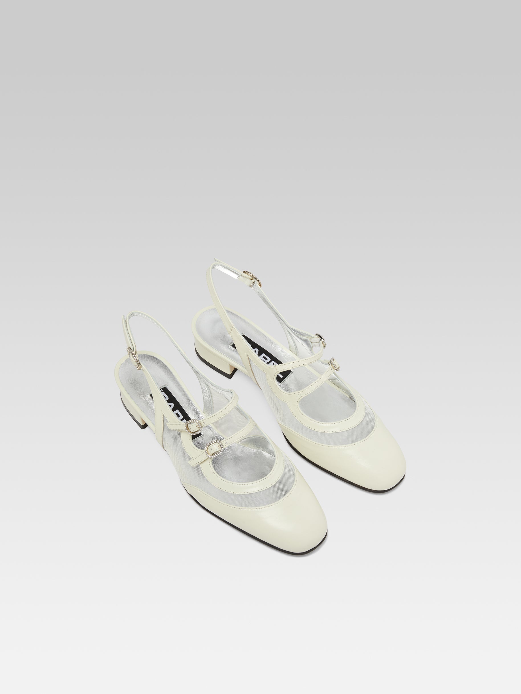 Peche night Ivory mesh leather slingback Mary Janes and strass buckles