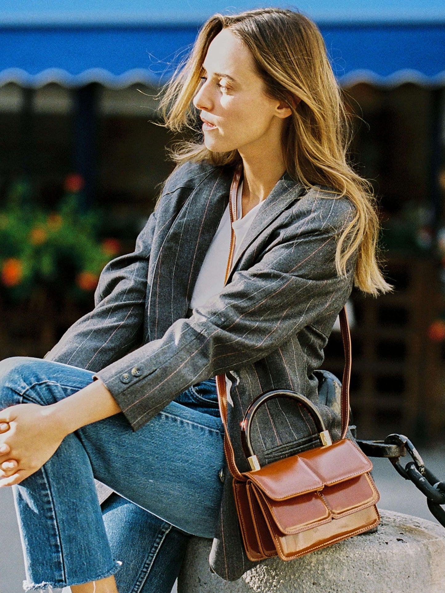 Simone - Camel glazed leather handbag