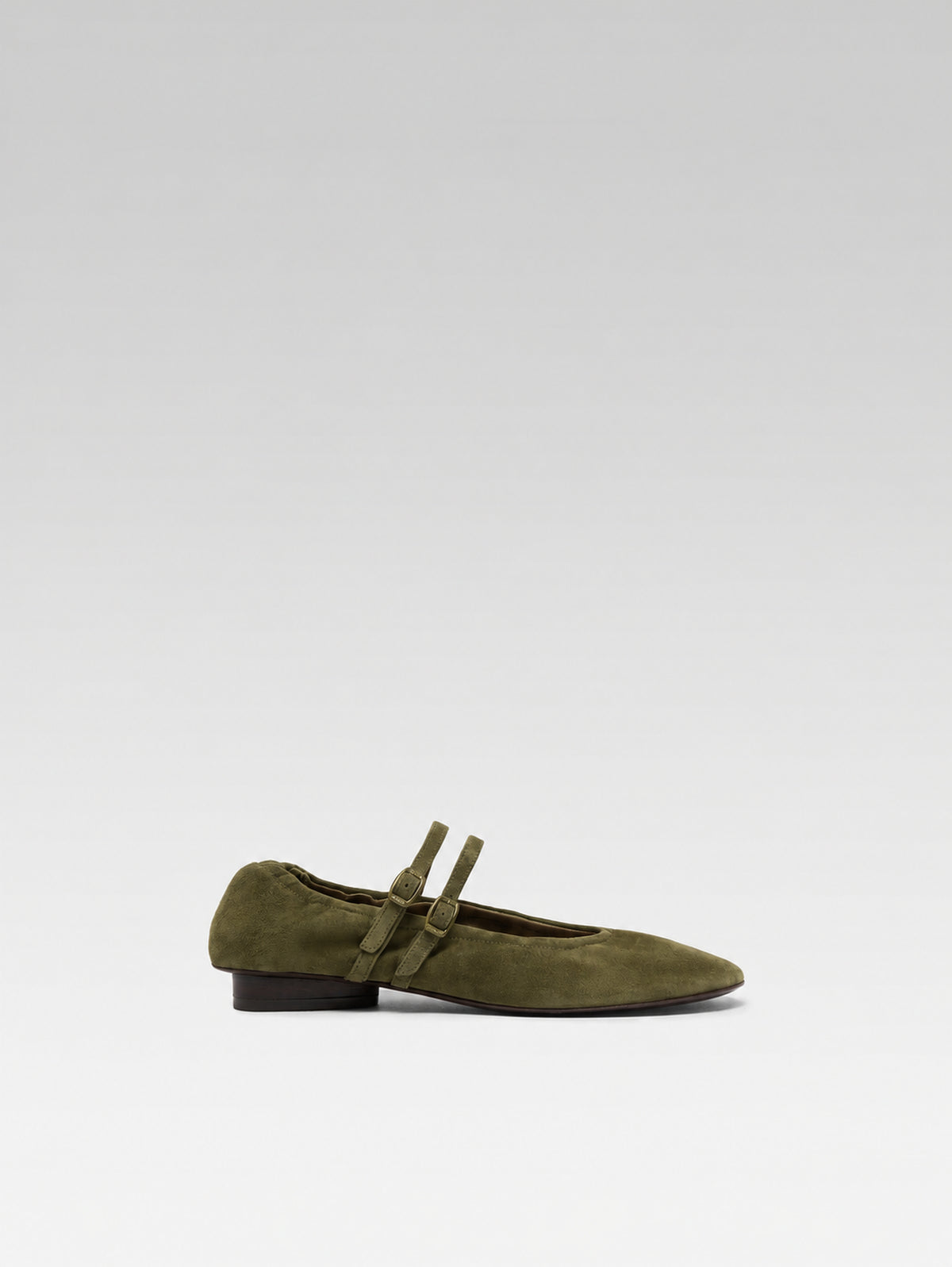 Tatiana - Kaki suede leather Mary Jane flats