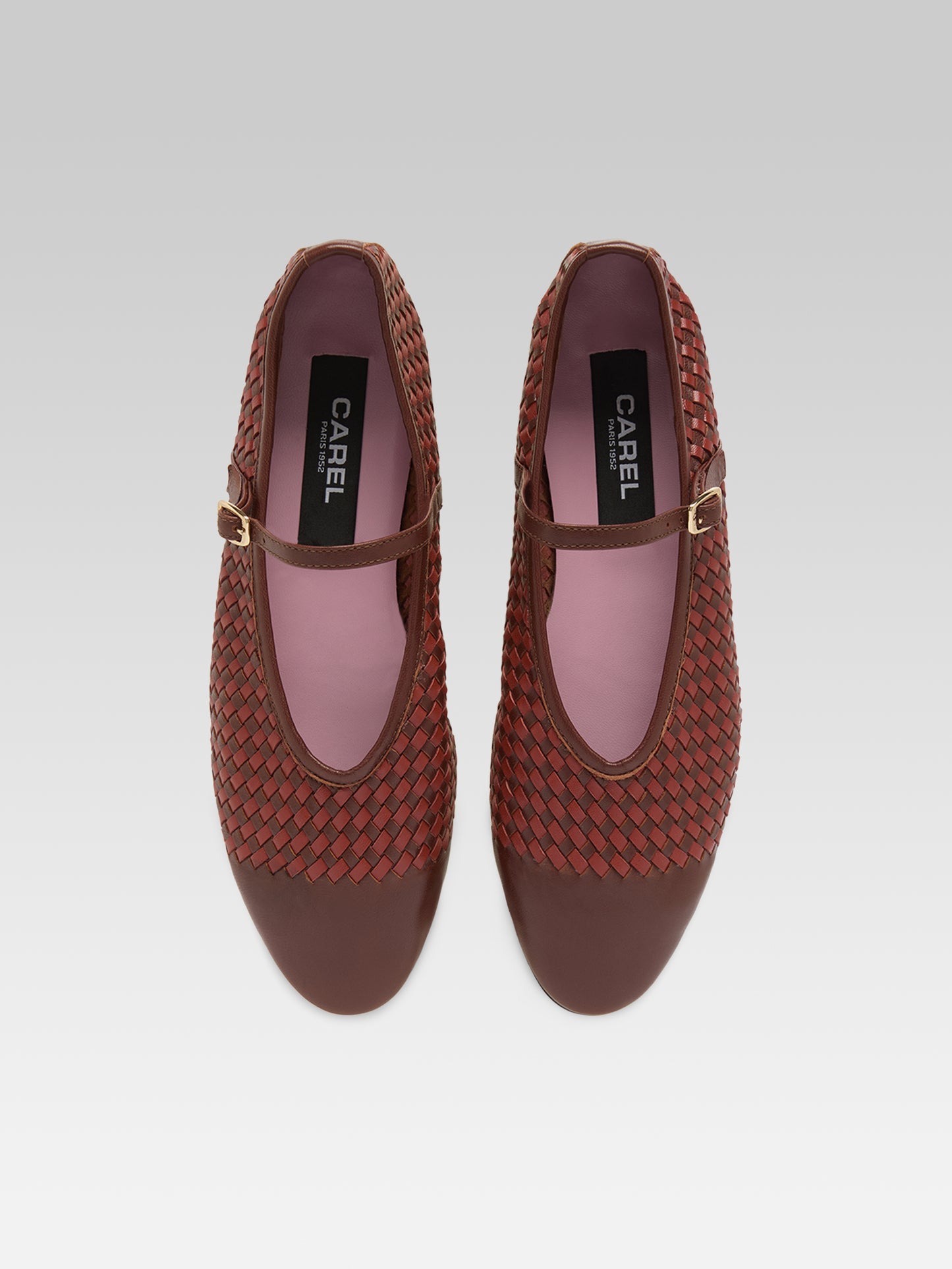 Tracy - Two-tone brown braided leather ballerina flats
