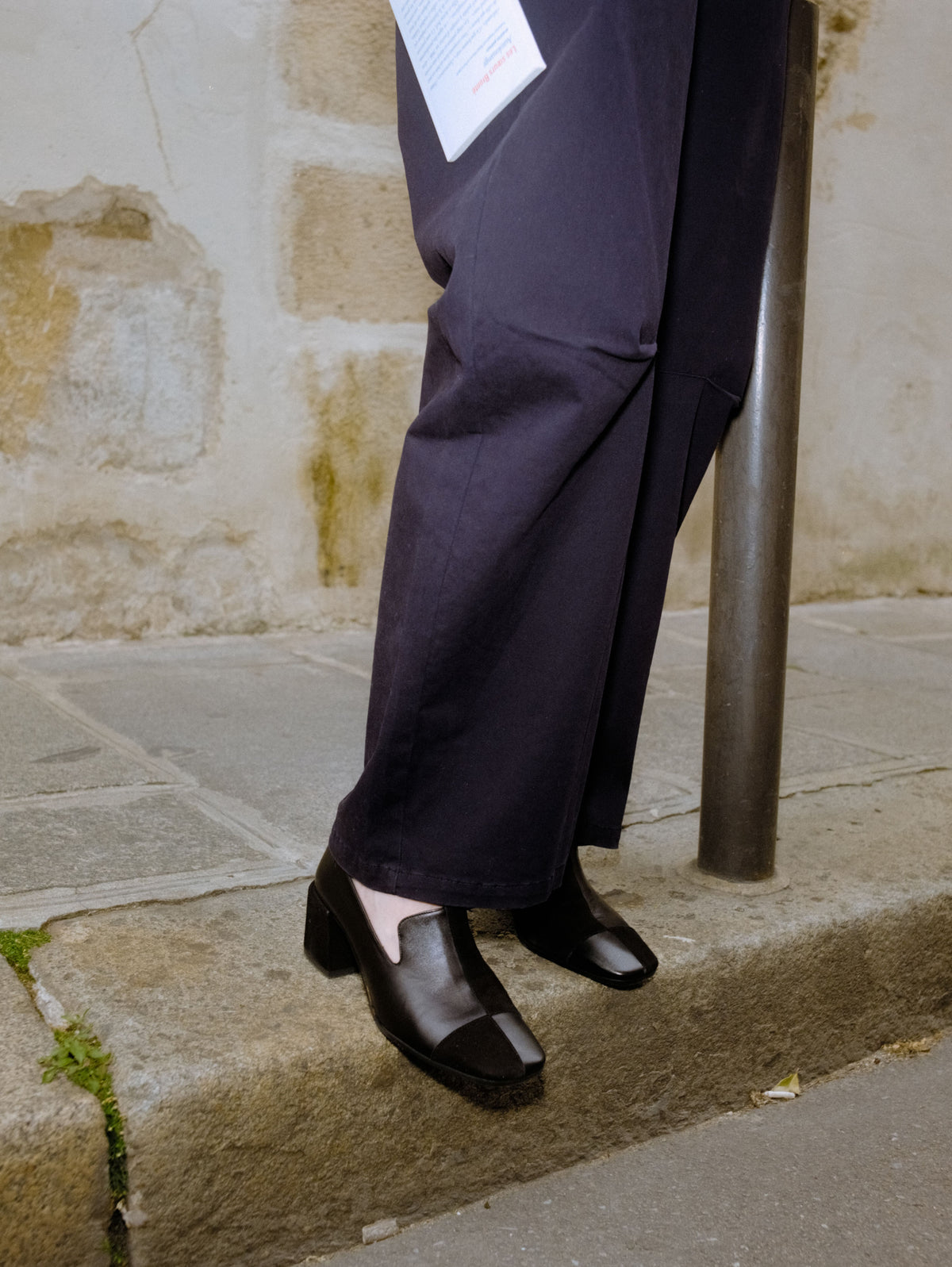 Silviana - Moccasins à talon cuir et cuir velours noir