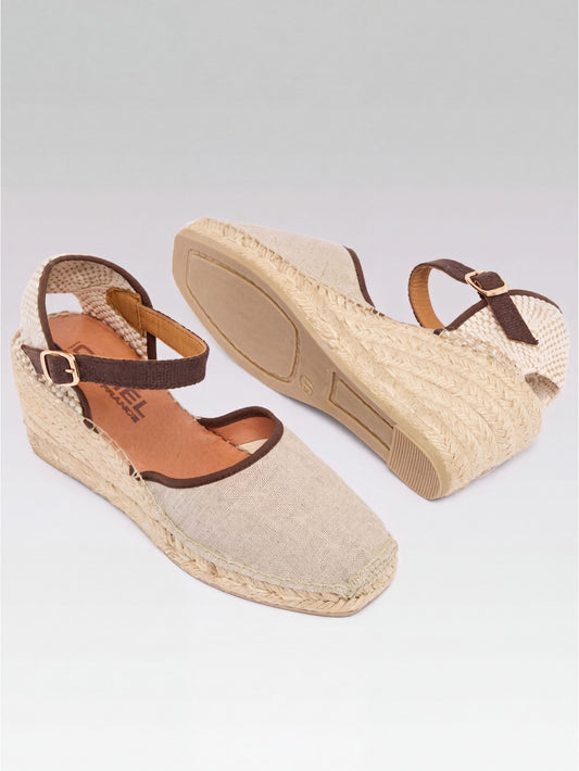 Rio - Beige and brown canvas wedge espadrilles - Image number 6