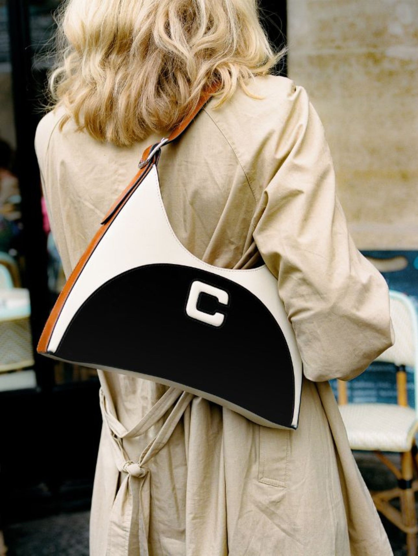 Concorde - Black, ivory and camel leather shoulder bag