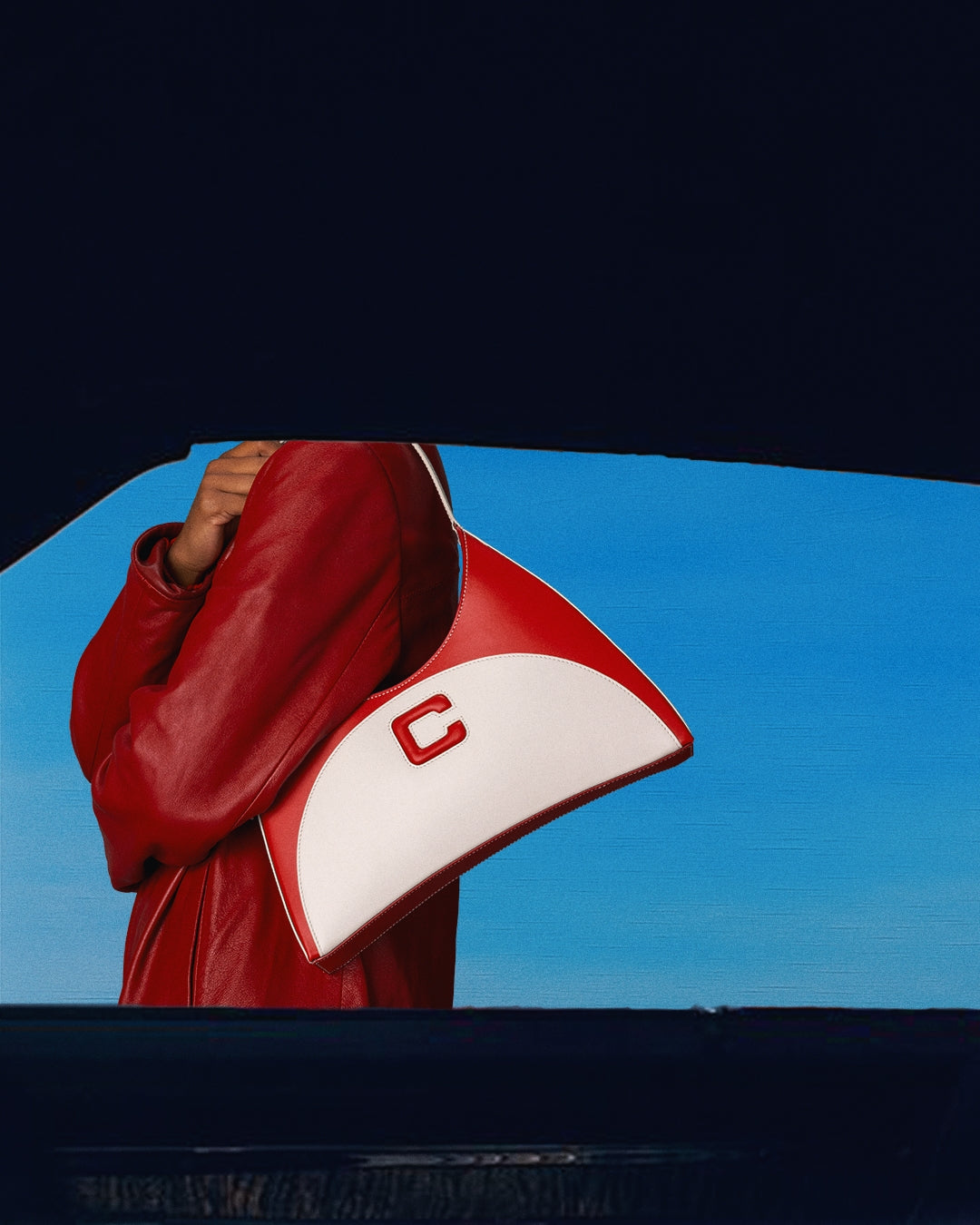 Concorde - Sac épaule cuir ivoire et rouge