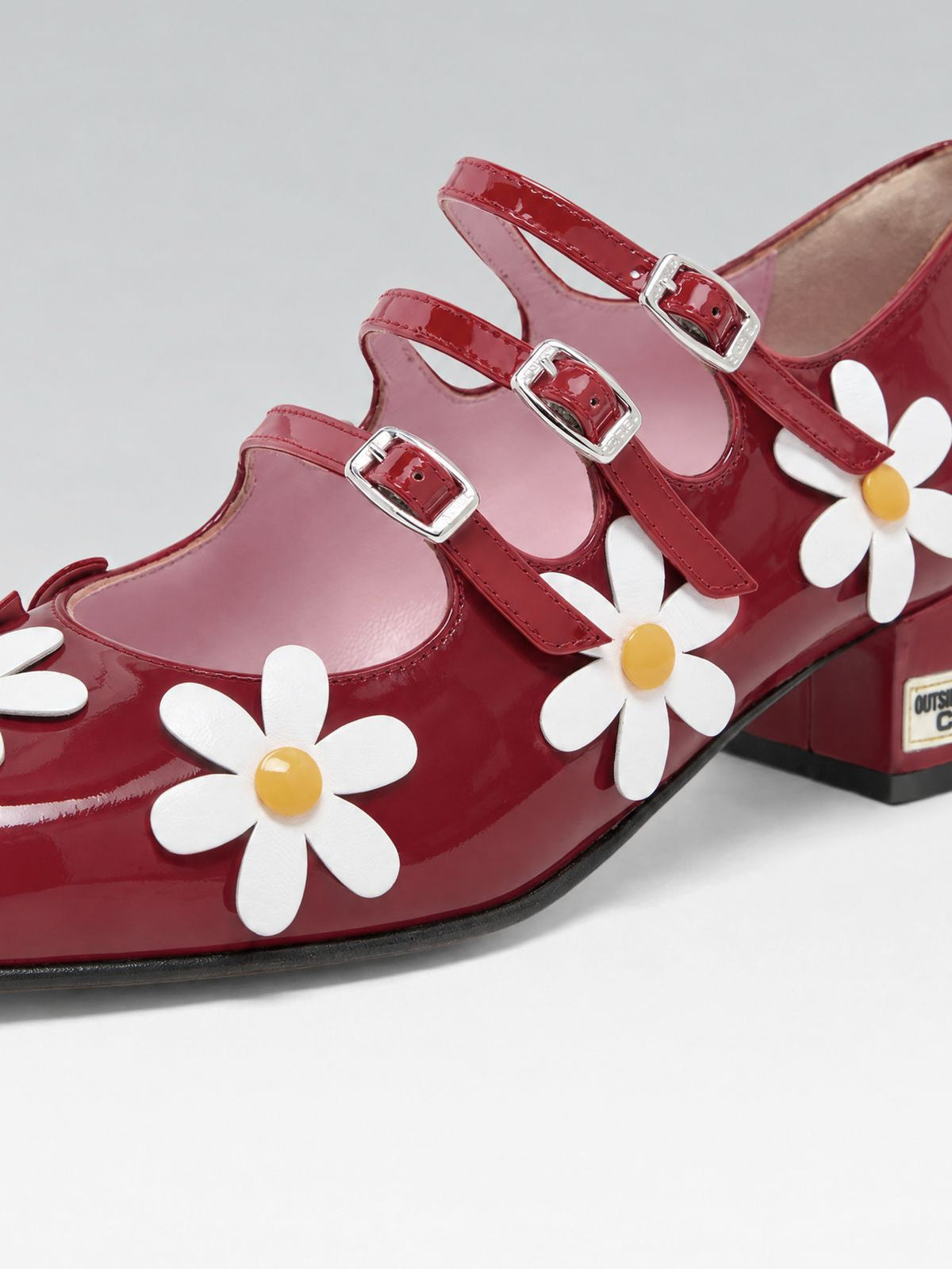 Daisy K - Escarpins babies cuir verni rouge et marguerites