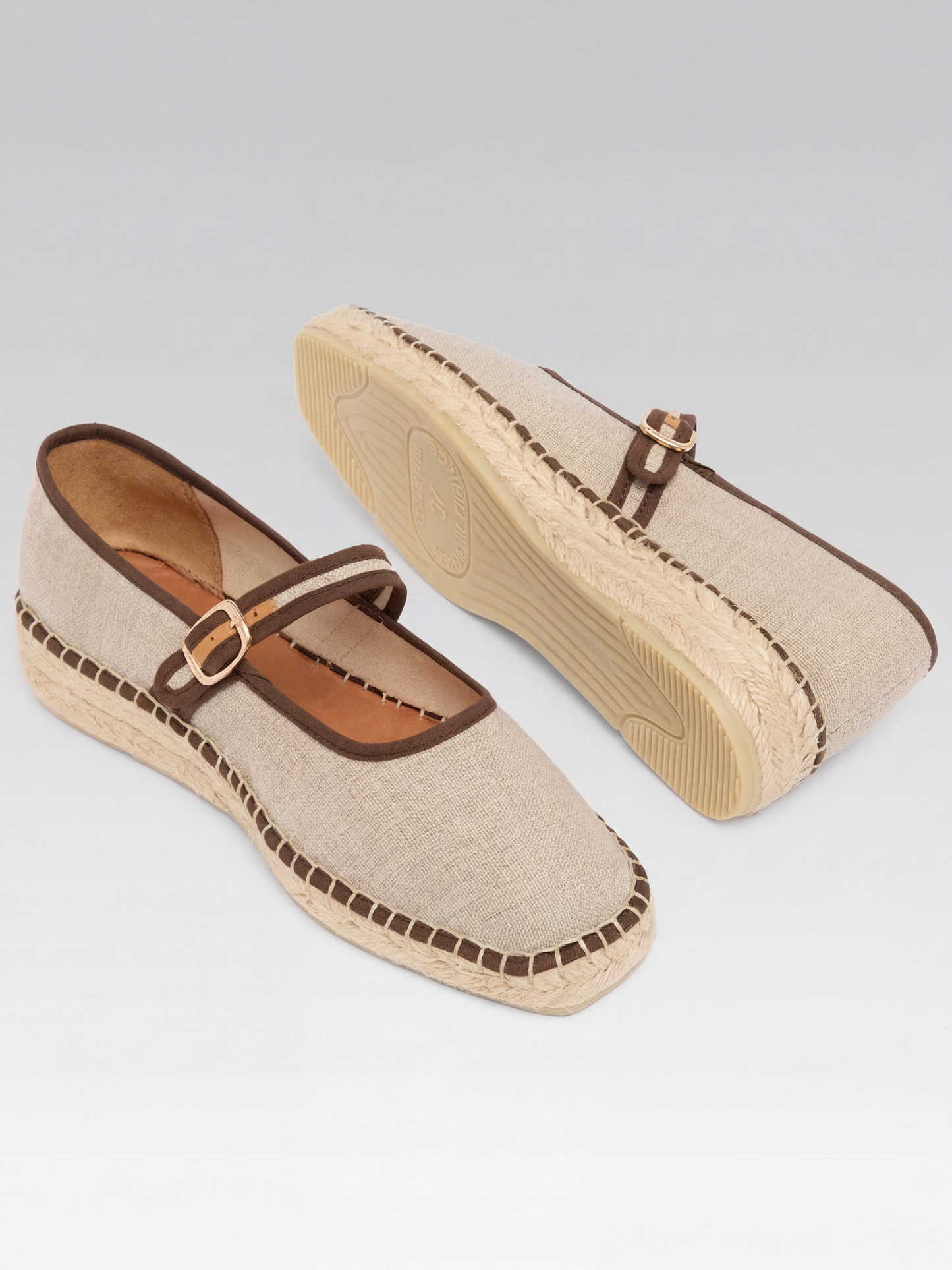 Lagoa - Beige and brown fabric espadrille Mary Janes