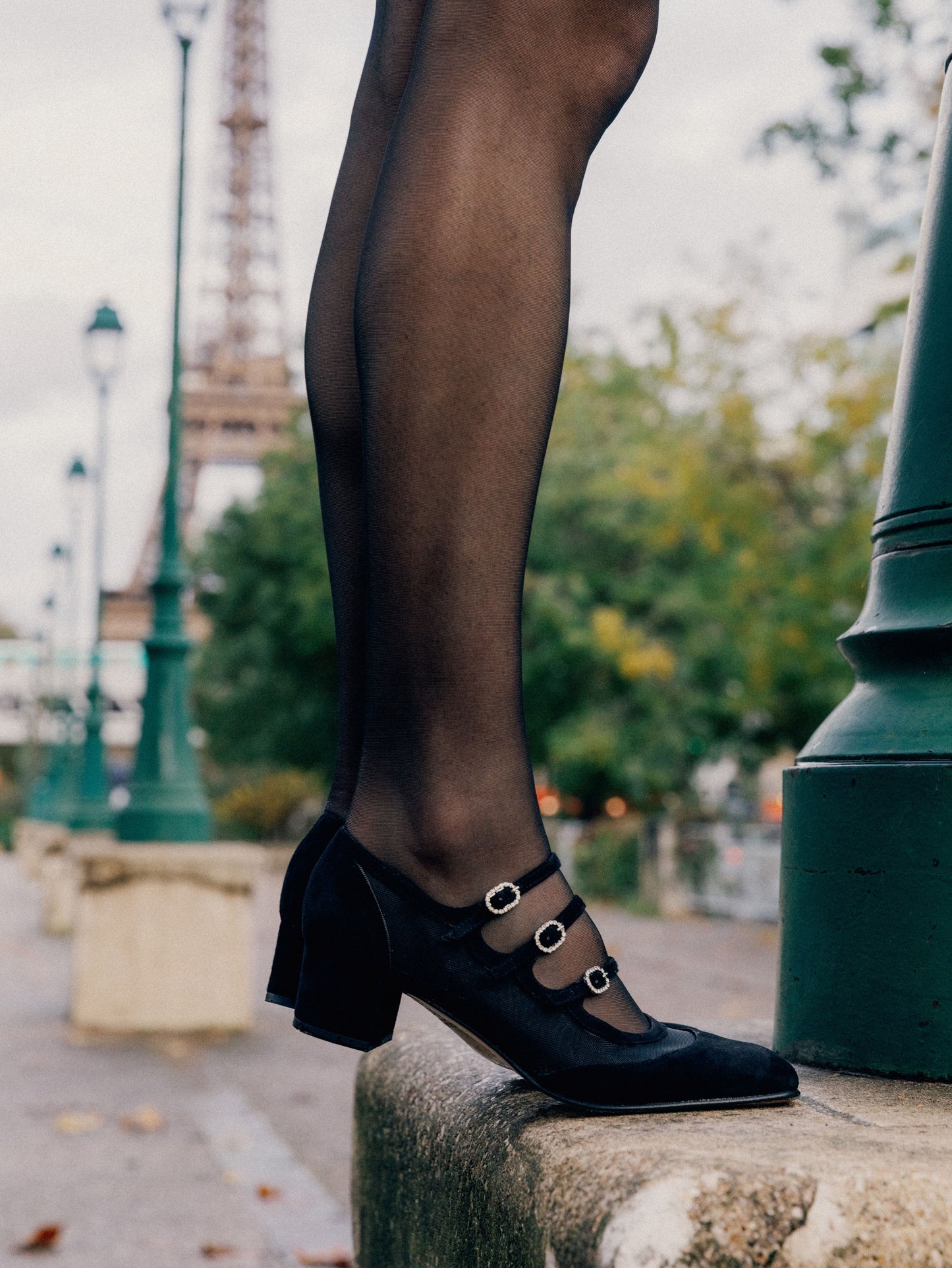 Kinight - Black suede leather and strass buckles Mary janes pumps