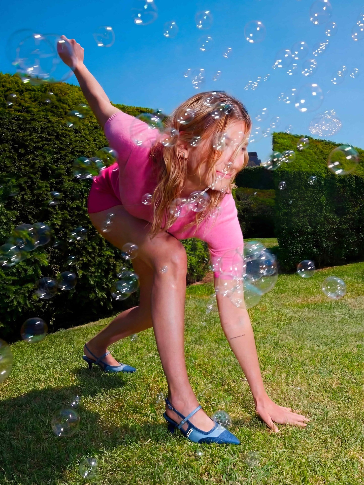 Cecile - Escarpins slingback tissu bi-jeans bleu