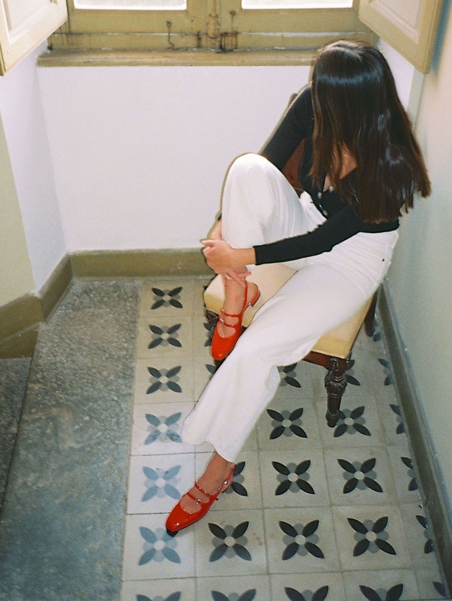 Peche - Babies slingback cuir verni rouge