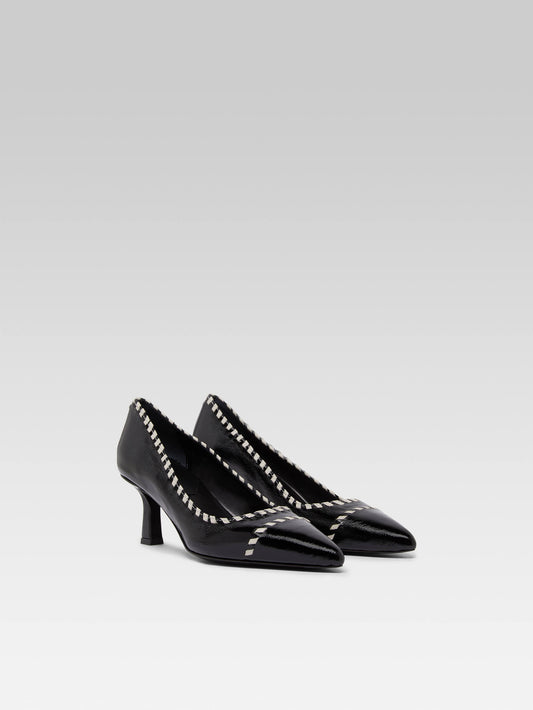 Dolly - Escarpins cuir naplack noir et cuir ivoire - Image numéro 5
