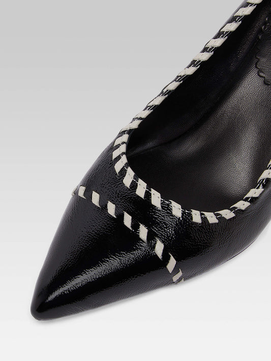 Dolly - Escarpins cuir naplack noir et cuir ivoire - Image numéro 2