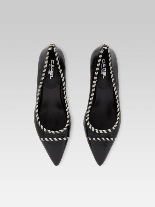 Dolly - Escarpins cuir naplack noir et cuir ivoire - Image numéro 4