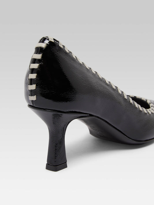 Dolly - Escarpins cuir naplack noir et cuir ivoire - Image numéro 6